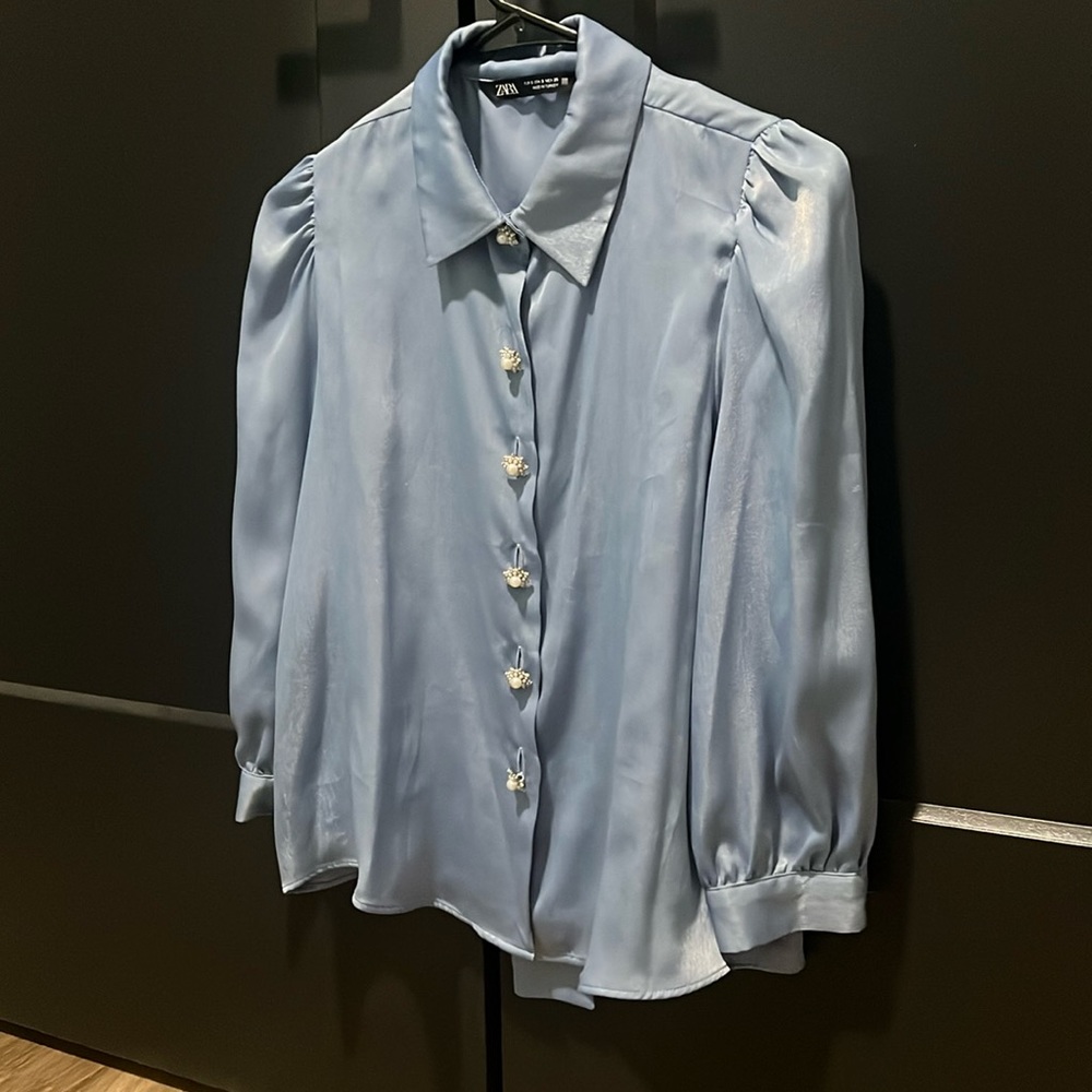 Blue satin zara top size S